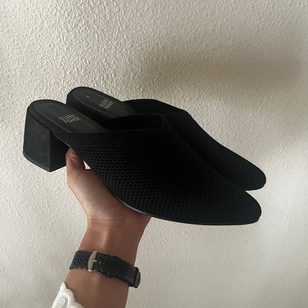 Eileen Fisher black Gest knit lightweight slip on mules WOMENS 9.5